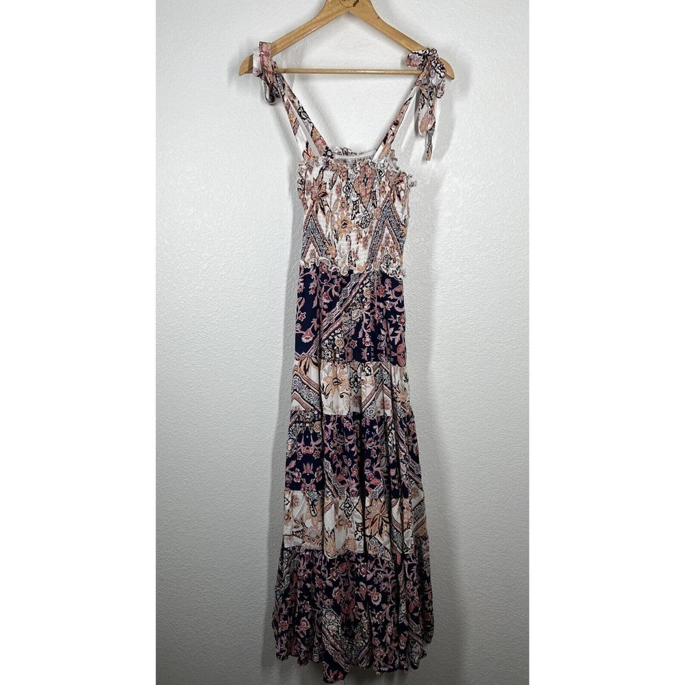Abel The Label Maxi Dress Size Small S Smocked Tie Straps Tiered Mixed Floral - Picture 5 of 6